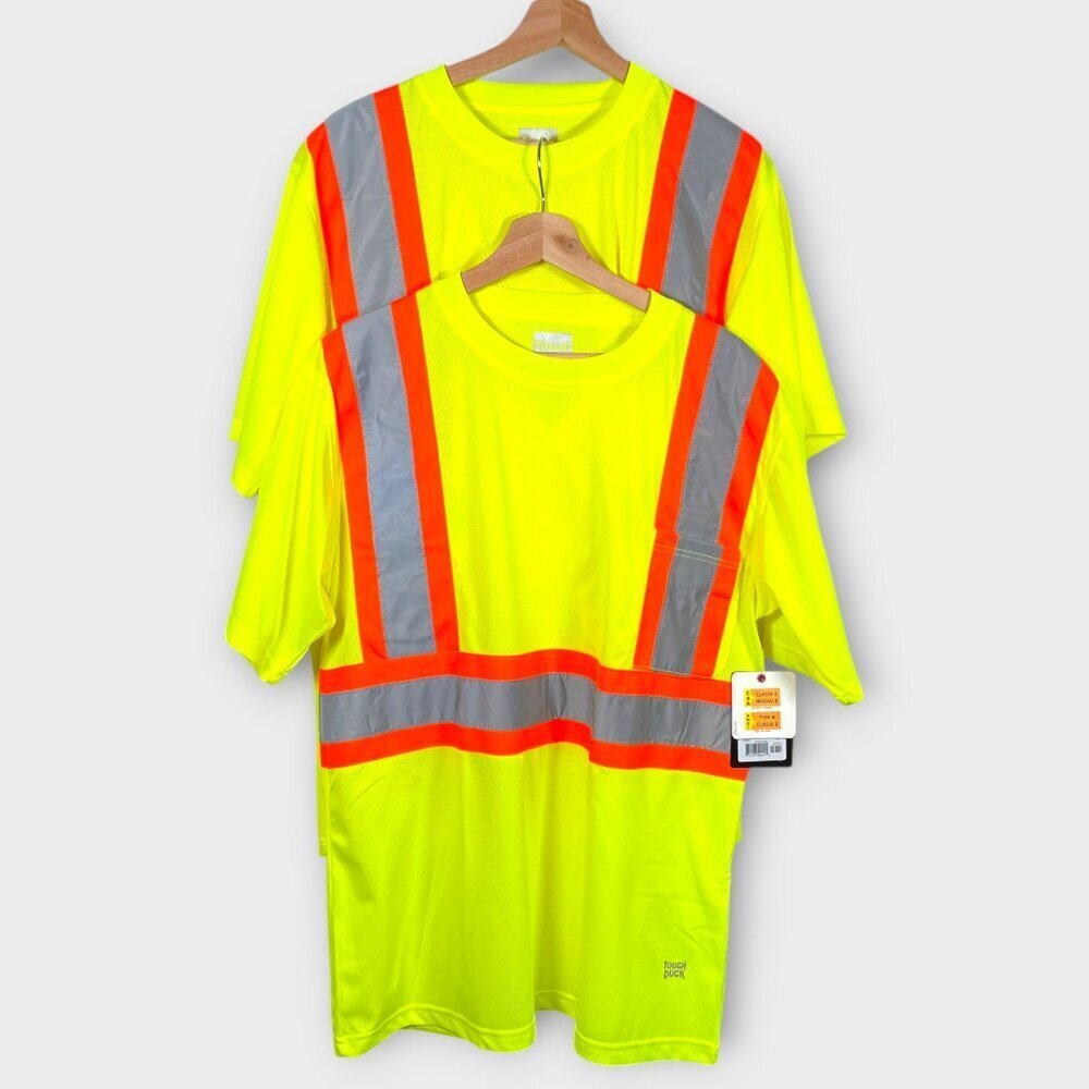🦜 Two NEW Tough Duck Safety T-Shirts High Visibility Yellow Men's LARGE